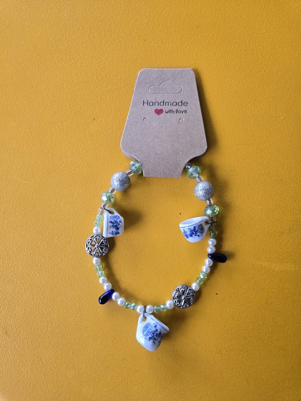 Handmade Blue & Green Porcelain Charm Bracelet